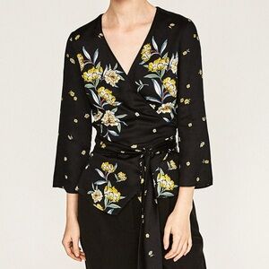 Zara Black Top with Yellow Floral Accents